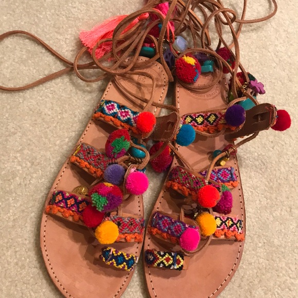 Leather Pom Pom sandals nwot size 38 - Picture 3 of 3